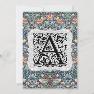 William Morris Alphabet Strawberry Thief Navy Blau Dankeskarte