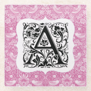 William Morris Alphabet Strawberry Thief Pink Glasuntersetzer