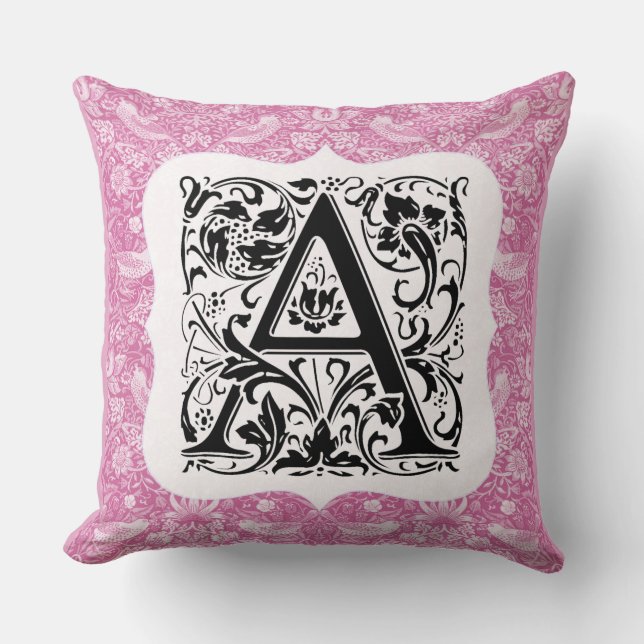William Morris Alphabet Strawberry Thief Pink Kissen (Vorderseite)