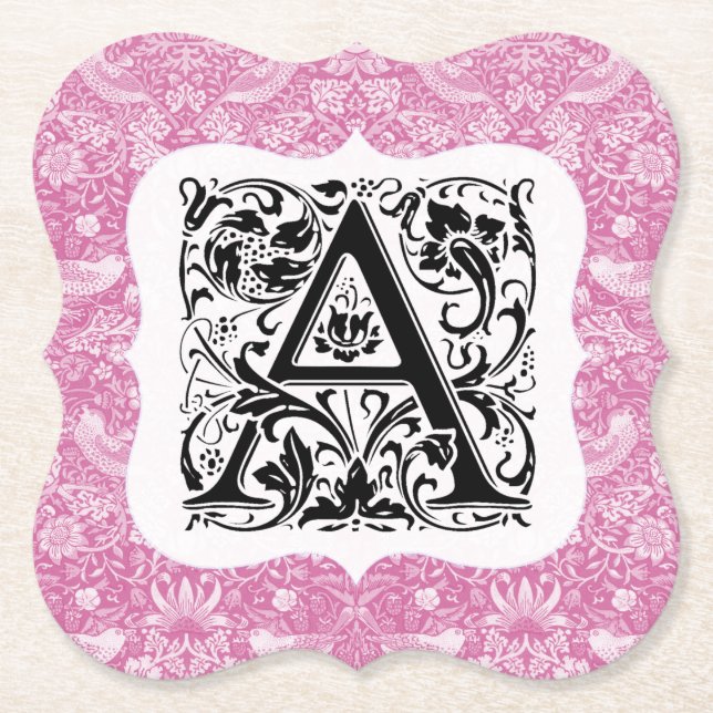 William Morris Alphabet Strawberry Thief Pink Untersetzer (Vorderseite)