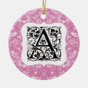 William Morris Alphabet Strawberry Thief Pinka Keramik Ornament