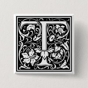William Morris Alphabet "T" Button