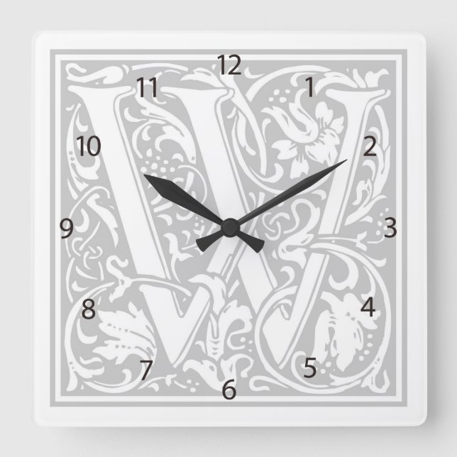 William Morris Alphabet "W" Quadratische Wanduhr (Vorderseite)