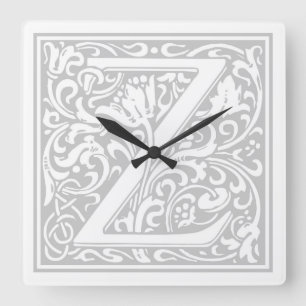 William Morris Alphabet "Z" Quadratische Wanduhr