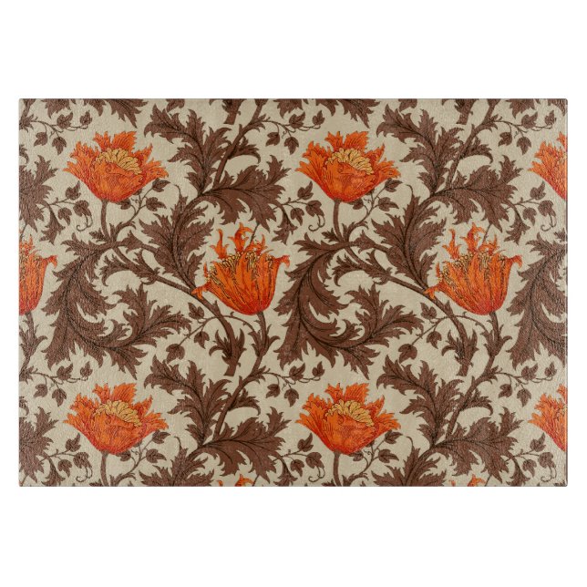 William Morris Anemone, Beige, Brown & Rust Orange Schneidebrett (Vorderseite)
