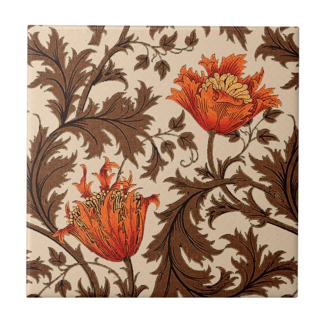 William Morris Anemone, Beige, Brown und Rust Fliese (Vorderseite)