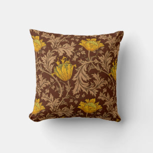 William Morris Anemone, Braun und Senfgold Kissen