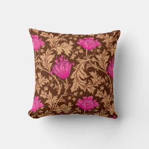 William Morris Anemone, Brown und Fuchsia Pink Kissen