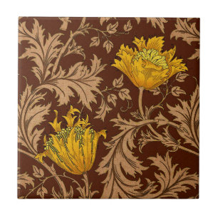 William Morris Anemone, Brown und Mustard Gold Fliese
