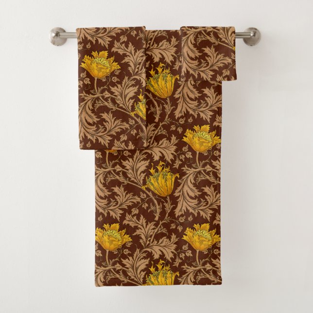 William Morris-Anemone, Brown und Senf-Gold Badhandtuch Set (Insitu)