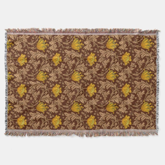 William Morris-Anemone, Brown und Senf-Gold Decke (Vorderseite)