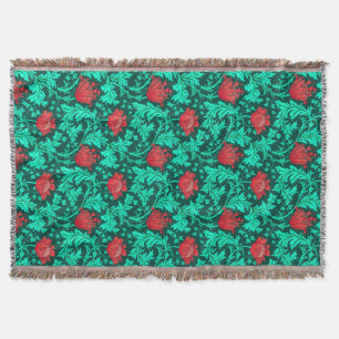 William Morris Anemone, Deep Red und Türkis Decke