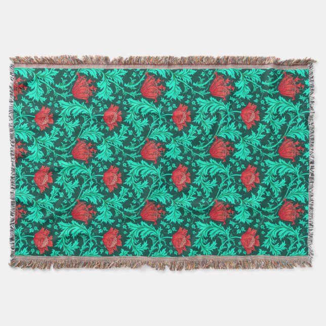 William Morris Anemone, Deep Red und Türkis Decke (Vorderseite)