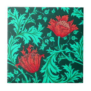 William Morris Anemone, Deep Red und Türkis Fliese
