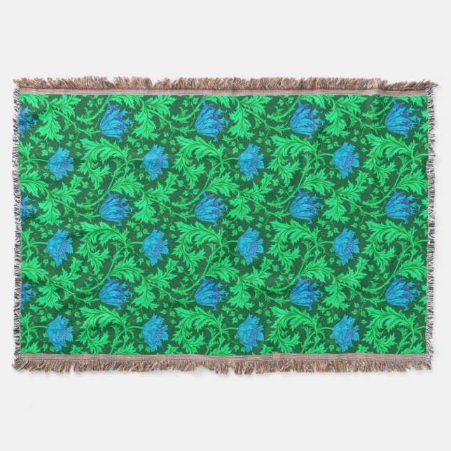 William Morris Anemone, Emerald Green & Turquoise Decke (Vorderseite)