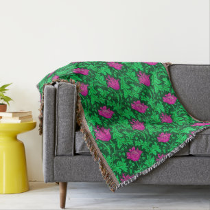 William Morris Anemone, Emerald Green und Fuchsia Decke