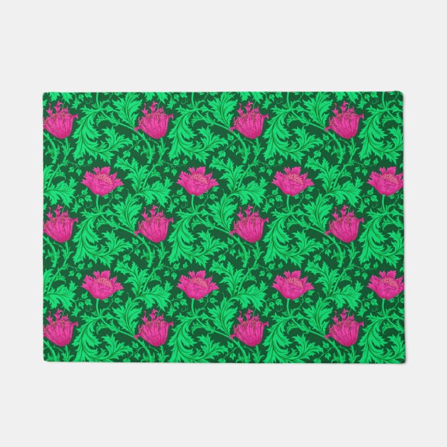 William Morris Anemone, Emerald Green und Fuchsia Fußmatte (Vorderseite)