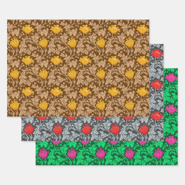 William Morris Anemone, Gold, Red & Green   Geschenkpapier Set (Set)