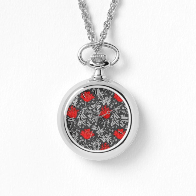 William Morris Anemone, grau / grau und rot Armbanduhr (Vorderseite)