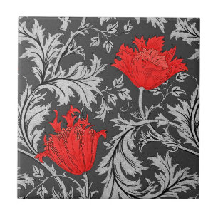 William Morris Anemone, grau / grau und rot Fliese