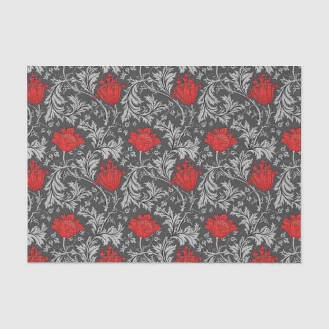 William Morris-Anemone, Graues/Grau und Rot Seidenpapier (Vorderseite)