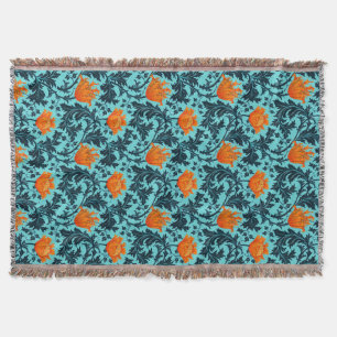 William Morris-Anemone, Indigo-Blau und Koralle Decke
