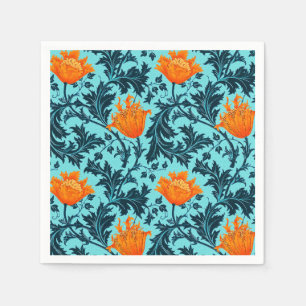 William Morris Anemone, Indigo Blue und Coral Serviette
