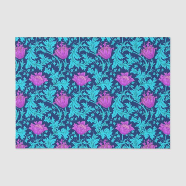 William Morris Anemone, Marine, Türkis & Magenta Seidenpapier (Vorderseite)
