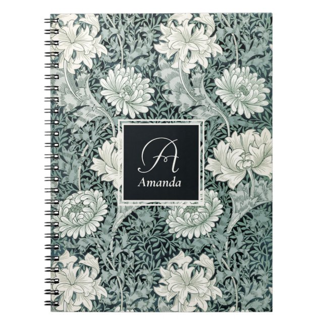 William Morris Anemone-Muster mit Monogramm Notizblock (Vorderseite)