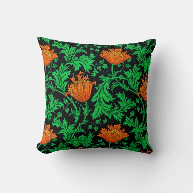 William Morris Anemone, Orange, Green und Black Kissen (Vorderseite)