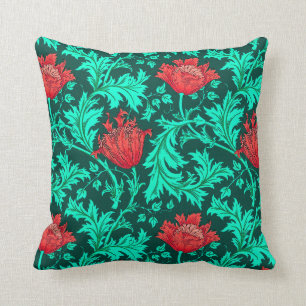 William Morris-Anemone, tiefrot und Türkis Kissen