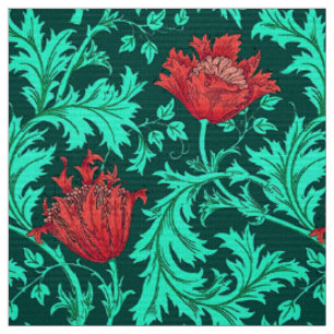 William Morris-Anemone, tiefrot und Türkis Stoff
