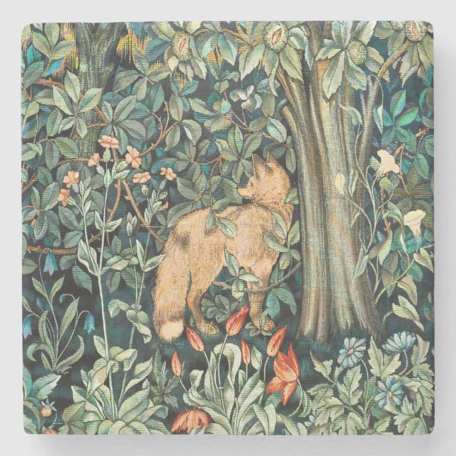 William Morris Antik-Fuchs-Wald-Tapeten-Kunst Steinuntersetzer (Vorderseite)