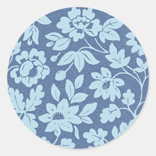 William Morris, antike blaue Blüten, Runder Aufkleber