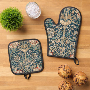 William Morris Antike Geißblatt Blumenmuster Ofenhandschuh & Topflappen-Set