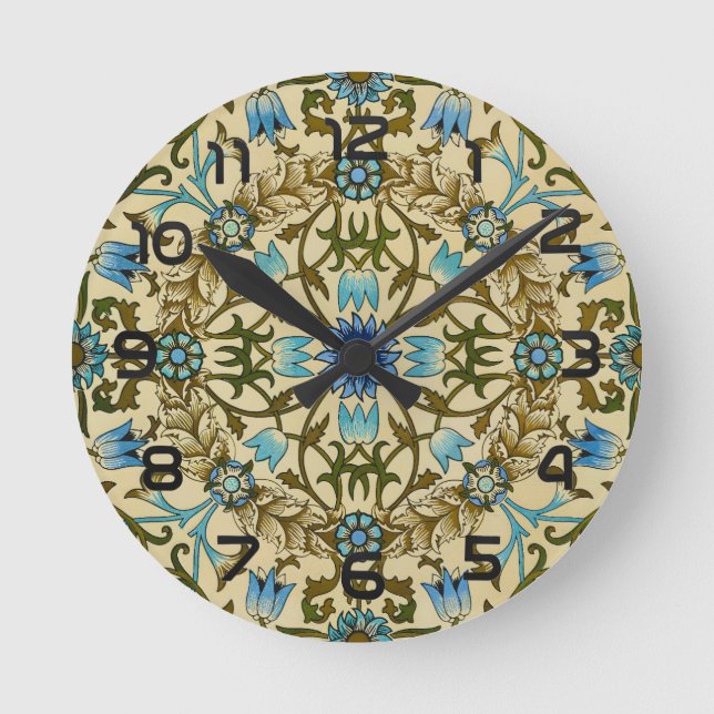 William Morris - Antique 1873 Vine & Blume Muster Runde Wanduhr (Vorderseite)