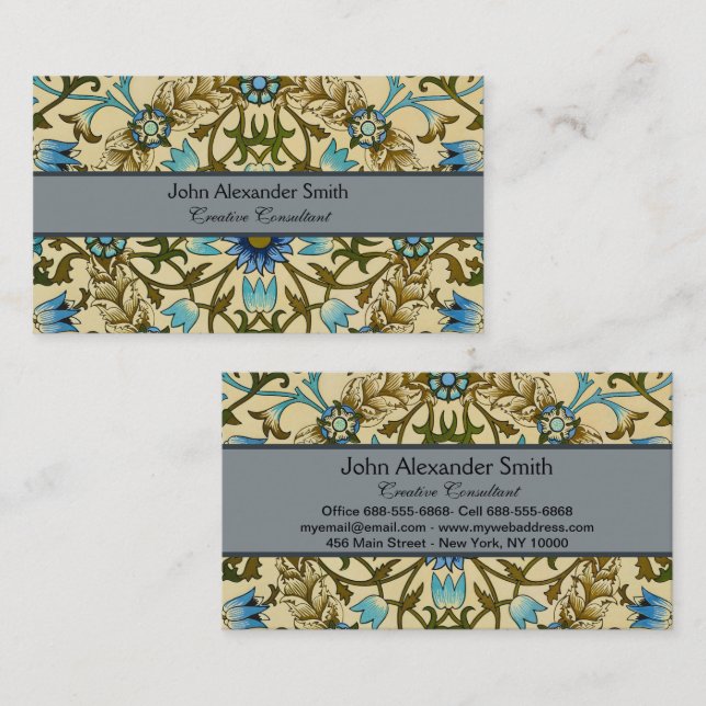 William Morris - Antique 1873 Vine & Blume Muster Visitenkarte (Vorne/Hinten)