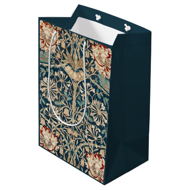 William Morris Antique Honeysuckle Floral Mittlere Geschenktüte (Rückseite Schrägansicht)