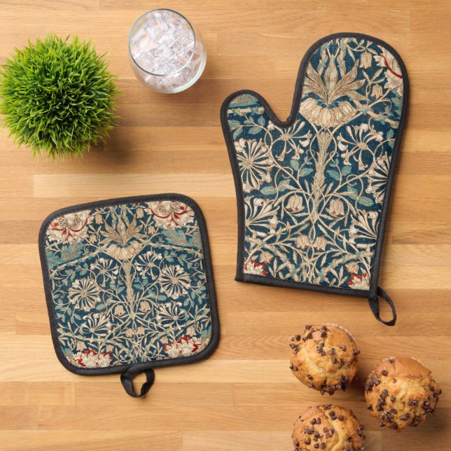 William Morris Antique Honeysuckle Floral Ofenhandschuh & Topflappen-Set (Oben Unten)