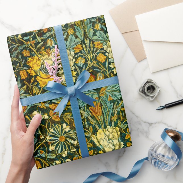 William Morris Antique Honeysuckle Floral Pattern Geschenkpapier (Schenken)