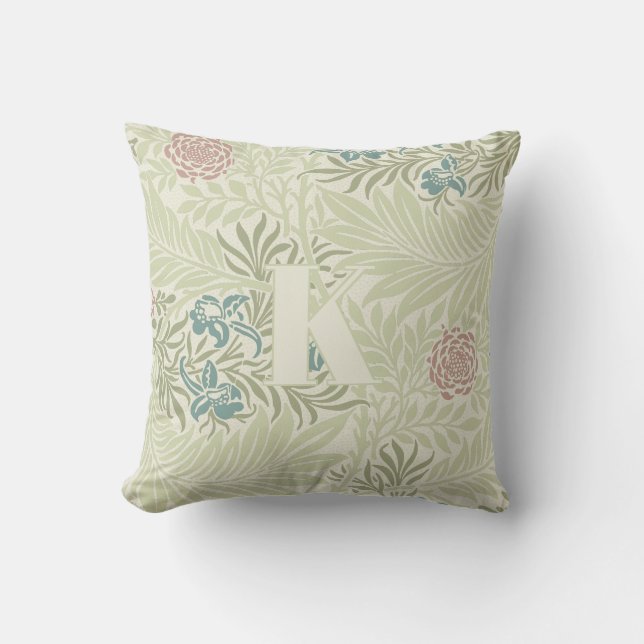 William Morris Aquamarin Blue & Pink Larkspur Must Kissen (Vorderseite)