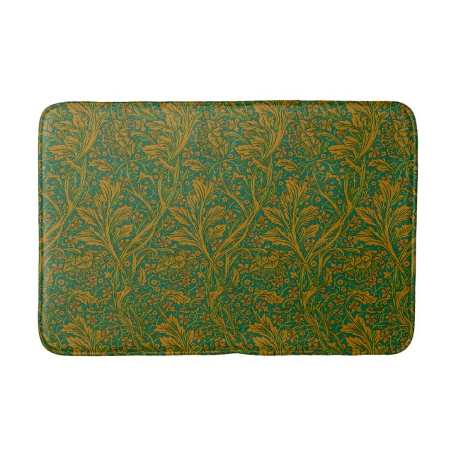William Morris Arcadia Floral Pattern Green Golden Badematte (Vorderseite)
