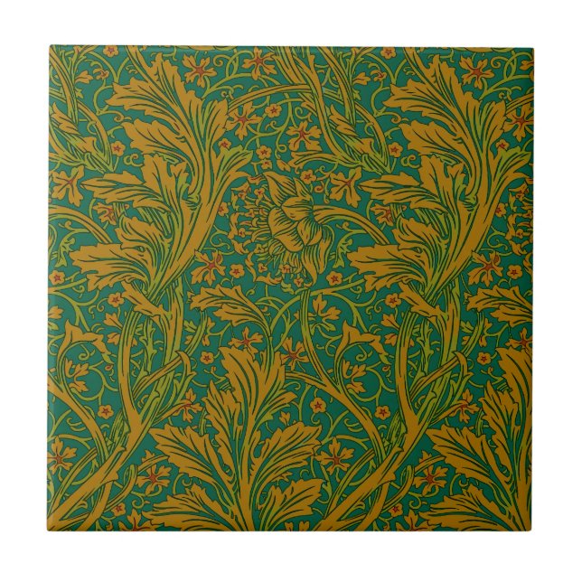 William Morris Arcadia Floral Pattern Green Golden Fliese (Vorderseite)