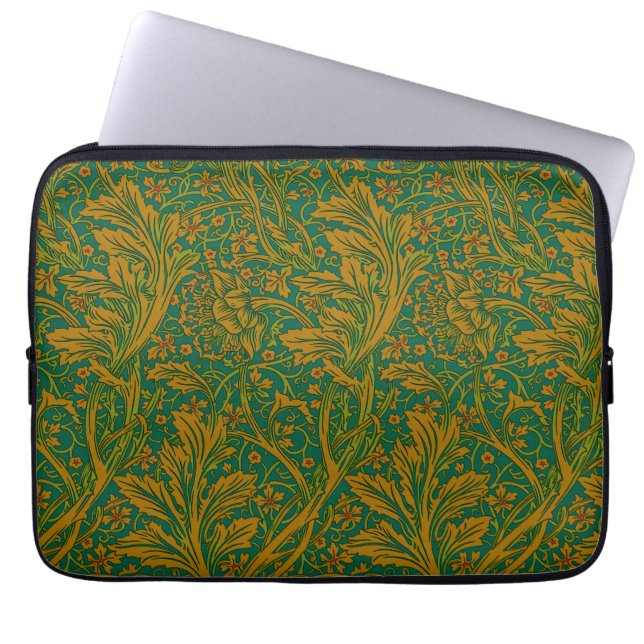 William Morris Arcadia Floral Pattern Green Golden Laptopschutzhülle (Vorderseite)