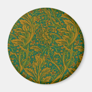 William Morris Arcadia Floral Pattern Green Golden Magnet