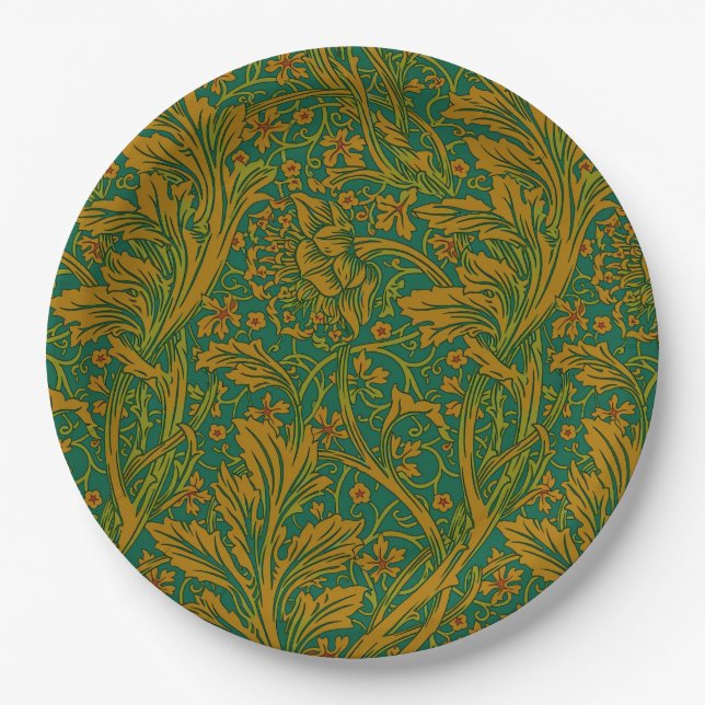 William Morris Arcadia Floral Pattern Green Golden Pappteller (Vorderseite)