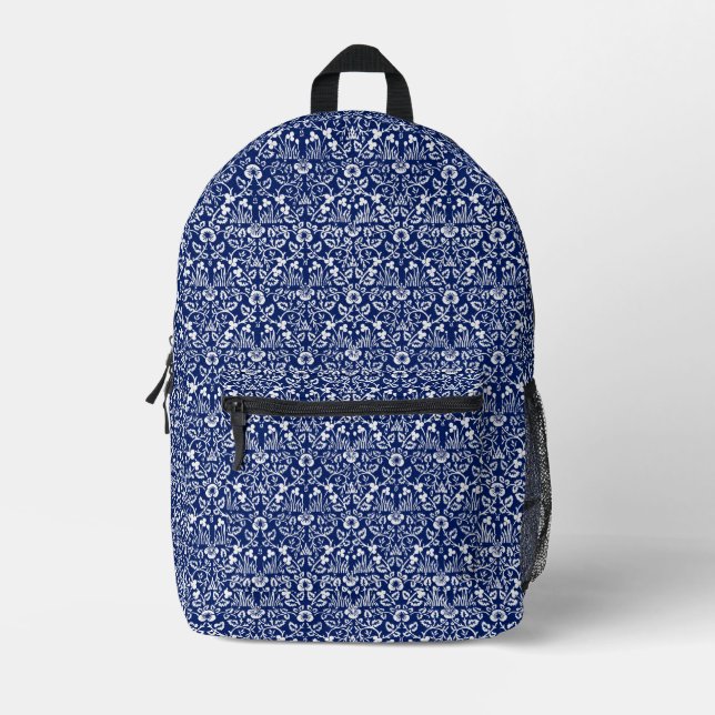 William Morris Art Blue Backpack Bedruckter Rucksack (Vorderseite)