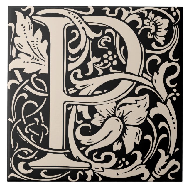 William Morris Art Nouveau Alphabet Leaf Brief P Fliese (Vorderseite)