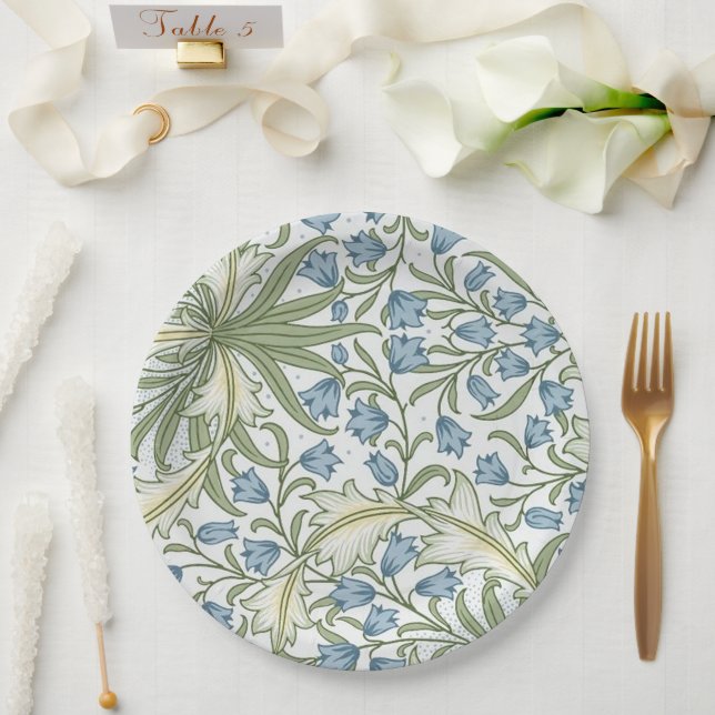 William Morris - Art Nouveau Blue Bellflowers Pappteller (Hochzeit)