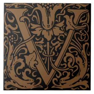 William Morris Art Nouveau Floral Initial Letter U Fliese